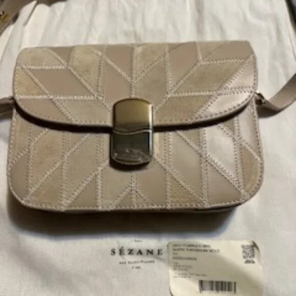 NWT Sezane Milo Classique Mini Beige Patchwork Bag in Leather/Suede - Picture 1 of 10